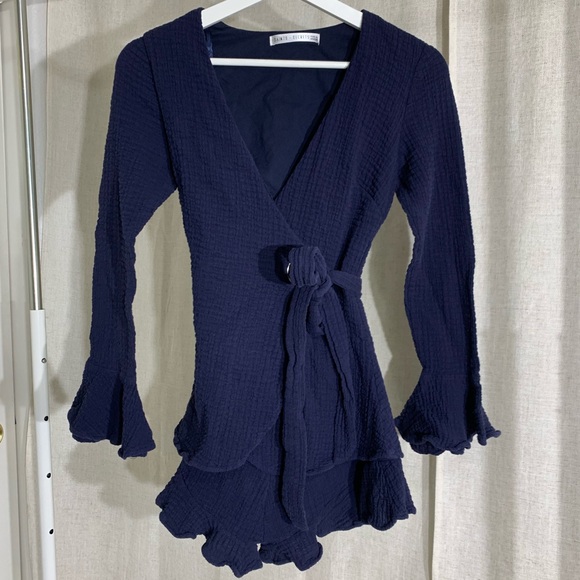 SAINTS & SINNERS Navy Long Sleeve Wrap Romper - Picture 4 of 7